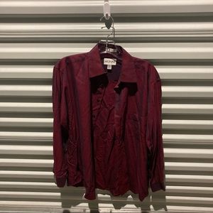 Alfani Blouse Women’s Size M Silk Holographic Red And Blue Long Sleeve Top